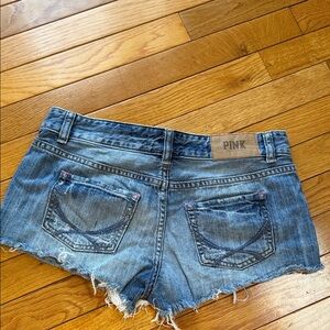 PINK Victoria's Secret Frayed Denim Cutoff Shorts in Blue Wash